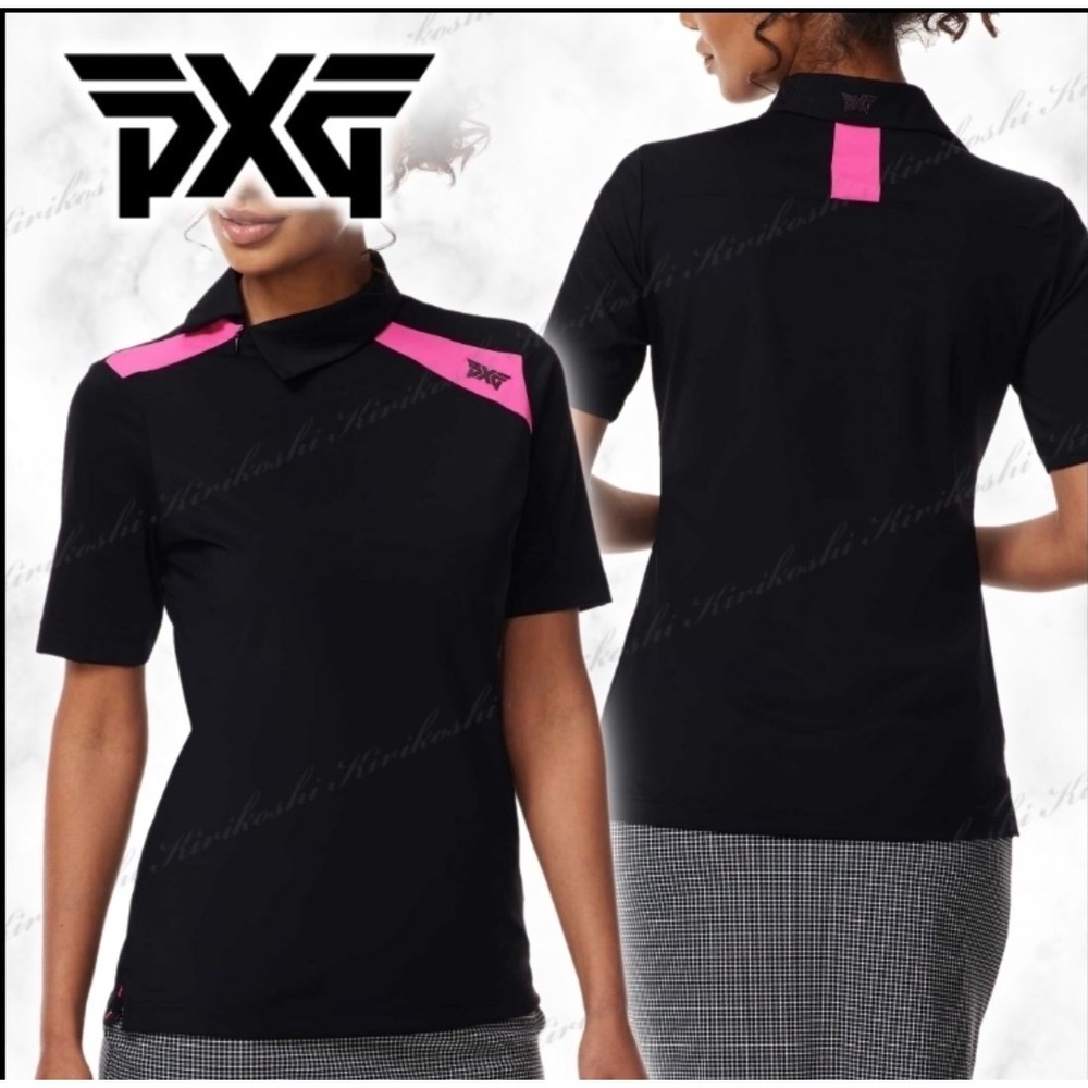 PXG ASYMMETRIC ZIP POLO‎ TOP GOLF WOMENS SIZE SMALL BLACK PINK